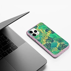 Чехол iPhone 11 Pro матовый Узор из листьев, цвет: 3D-розовый — фото 2