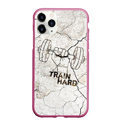 Чехол iPhone 11 Pro матовый Train hard, цвет: 3D-малиновый
