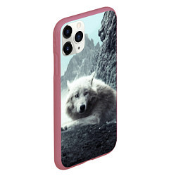 Чехол iPhone 11 Pro матовый Волк в горах, цвет: 3D-малиновый — фото 2