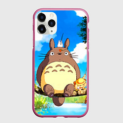 Чехол iPhone 11 Pro матовый Тоторо и компания, цвет: 3D-малиновый