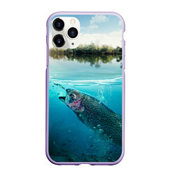 Чехол iPhone 11 Pro матовый Рыбалка на спиннинг, цвет: 3D-светло-сиреневый