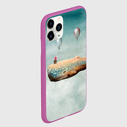 Чехол iPhone 11 Pro матовый Летящий кит, цвет: 3D-фиолетовый — фото 2