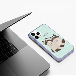 Чехол iPhone 11 Pro матовый Влюбленные еноты, цвет: 3D-светло-сиреневый — фото 2