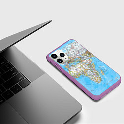 Чехол iPhone 11 Pro матовый Карта мира - политическая, цвет: 3D-фиолетовый — фото 2