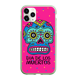 Чехол iPhone 11 Pro матовый Мексиканский череп, цвет: 3D-салатовый