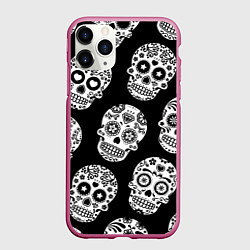 Чехол iPhone 11 Pro матовый Черепа, цвет: 3D-малиновый