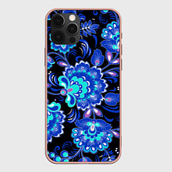 Чехол для iPhone 12 Pro Max Синяя хохлома, цвет: 3D-светло-розовый