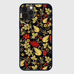 Чехол для iPhone 12 Pro Max Хохлома золотые лебеди, цвет: 3D-черный