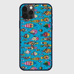 Чехол для iPhone 12 Pro Max Разноцветные рыбы, цвет: 3D-черный