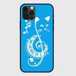 Чехол для iPhone 12 Pro Max Котик Меломан голубой, цвет: 3D-черный