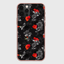 Чехол для iPhone 12 Pro Max Красные цветы, цвет: 3D-светло-розовый