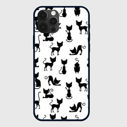 Чехол для iPhone 12 Pro Max КОШКИ ЧЕРНОЕ НА БЕЛОМ, цвет: 3D-черный
