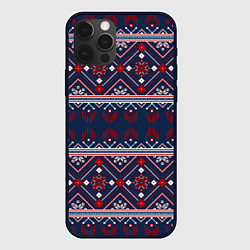 Чехол для iPhone 12 Pro Max Русские народные узоры, цвет: 3D-черный
