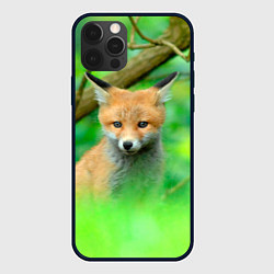 Чехол для iPhone 12 Pro Max Лисенок в зеленом лесу, цвет: 3D-черный