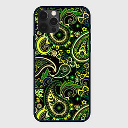 Чехол для iPhone 12 Pro Max Ярко зеленые славянские узоры, цвет: 3D-черный