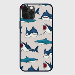 Чехол для iPhone 12 Pro Max Кровожадные акулы паттерн, цвет: 3D-черный