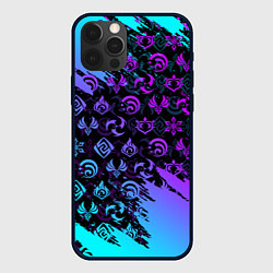 Чехол для iPhone 12 Pro Max GENSHIN NEON PATTERN SYMBOL НЕОН ЭМБЛЕМЫ, цвет: 3D-черный