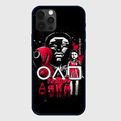 Чехол iPhone 12 Pro Max Игра в кальмара охрана, кукла, ведущий