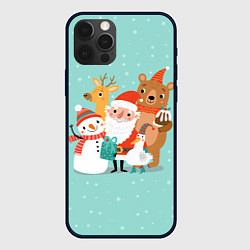 Чехол для iPhone 12 Pro Max Звери и Дед Мороз, цвет: 3D-черный