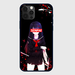 Чехол для iPhone 12 Pro Max SENPAI KATANA GIRL, БРЫЗГИ КРАСОК, цвет: 3D-черный