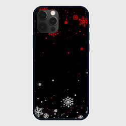 Чехол для iPhone 12 Pro Max КРАСНО БЕЛЫЕ СНЕЖИНКИ НА ЧЁРНОМ ФОНЕ, цвет: 3D-черный