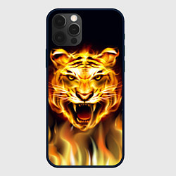 Чехол для iPhone 12 Pro Max Тигр В Пламени, цвет: 3D-черный
