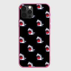 Чехол для iPhone 12 Pro Max Мультяшная акула с открытой пастью паттерн, цвет: 3D-малиновый