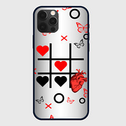 Чехол для iPhone 12 Pro Max Крестики нолики сердцами, цвет: 3D-черный