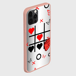Чехол для iPhone 12 Pro Max Крестики нолики сердцами, цвет: 3D-светло-розовый — фото 2