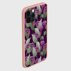 Чехол для iPhone 12 Pro Max Фиолетовые каллы на темно фиолетовом фоне, цвет: 3D-светло-розовый — фото 2