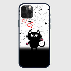 Чехол для iPhone 12 Pro Max Котик в тумане Сердечки, цвет: 3D-черный