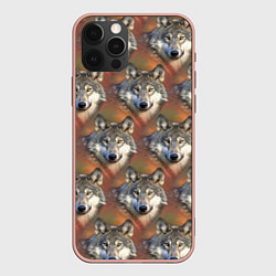 Чехол для iPhone 12 Pro Max Волки Wolfs паттерн, цвет: 3D-светло-розовый