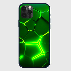 Чехол для iPhone 12 Pro Max 3D ПЛИТЫ НЕОН NEON GREEN HEXAGON РАЗЛОМ, цвет: 3D-черный