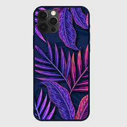 Чехол для iPhone 12 Pro Max Neon Tropical plants pattern, цвет: 3D-черный