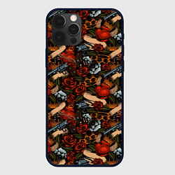 Чехол для iPhone 12 Pro Max Кастеты, Пистолеты, Розы, Сердечки, цвет: 3D-черный