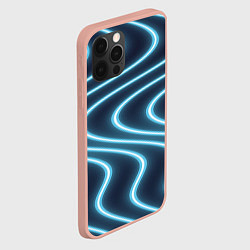 Чехол для iPhone 12 Pro Max Неоновый свет Волны голубые на темном фоне, цвет: 3D-светло-розовый — фото 2