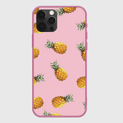 Чехол для iPhone 12 Pro Max Ананасы падают, цвет: 3D-малиновый