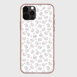 Чехол для iPhone 12 Pro Max Кошачий паттерн с щечками и лапками Милота, цвет: 3D-светло-розовый
