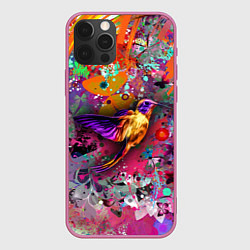 Чехол для iPhone 12 Pro Max Колибри Floral Pattern, цвет: 3D-малиновый