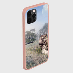 Чехол для iPhone 12 Pro Max Полосатый белый тигр, цвет: 3D-светло-розовый — фото 2
