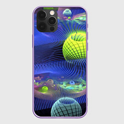 Чехол для iPhone 12 Pro Max Геометрический фрактальный неоновый паттерн Geomet, цвет: 3D-сиреневый
