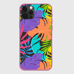 Чехол для iPhone 12 Pro Max Тропические экзотические листья, цвет: 3D-малиновый