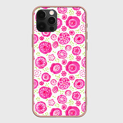 Чехол для iPhone 12 Pro Max Яркие розовые цветы в дудл стиле, абстракция, цвет: 3D-светло-розовый