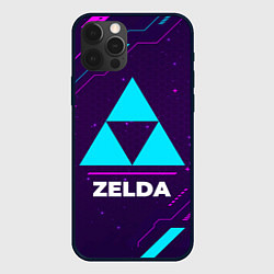 Чехол для iPhone 12 Pro Max Символ Zelda в неоновых цветах на темном фоне, цвет: 3D-черный