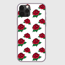 Чехол для iPhone 12 Pro Max Цветы Красные Розы На Белом Фоне, цвет: 3D-серый