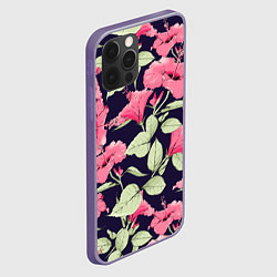 Чехол для iPhone 12 Pro Max Цветы Розовые Гибискусы На Тёмно-Синем Фоне, цвет: 3D-серый — фото 2