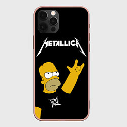 Чехол для iPhone 12 Pro Max Metallica Гомер Симпсон рокер, цвет: 3D-светло-розовый