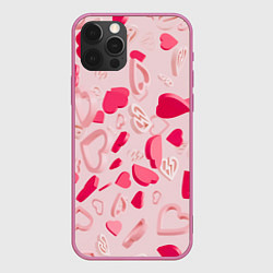 Чехол для iPhone 12 Pro Max 3D hearts, цвет: 3D-малиновый