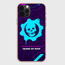 Чехол для iPhone 12 Pro Max Символ Gears of War в неоновых цветах на темном фо, цвет: 3D-светло-розовый