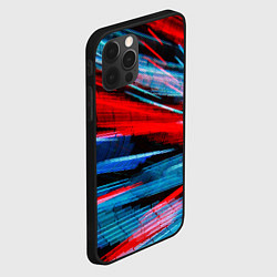 Чехол для iPhone 12 Pro Max Неоновые прерывающиеся линии - Красный и голубой, цвет: 3D-черный — фото 2